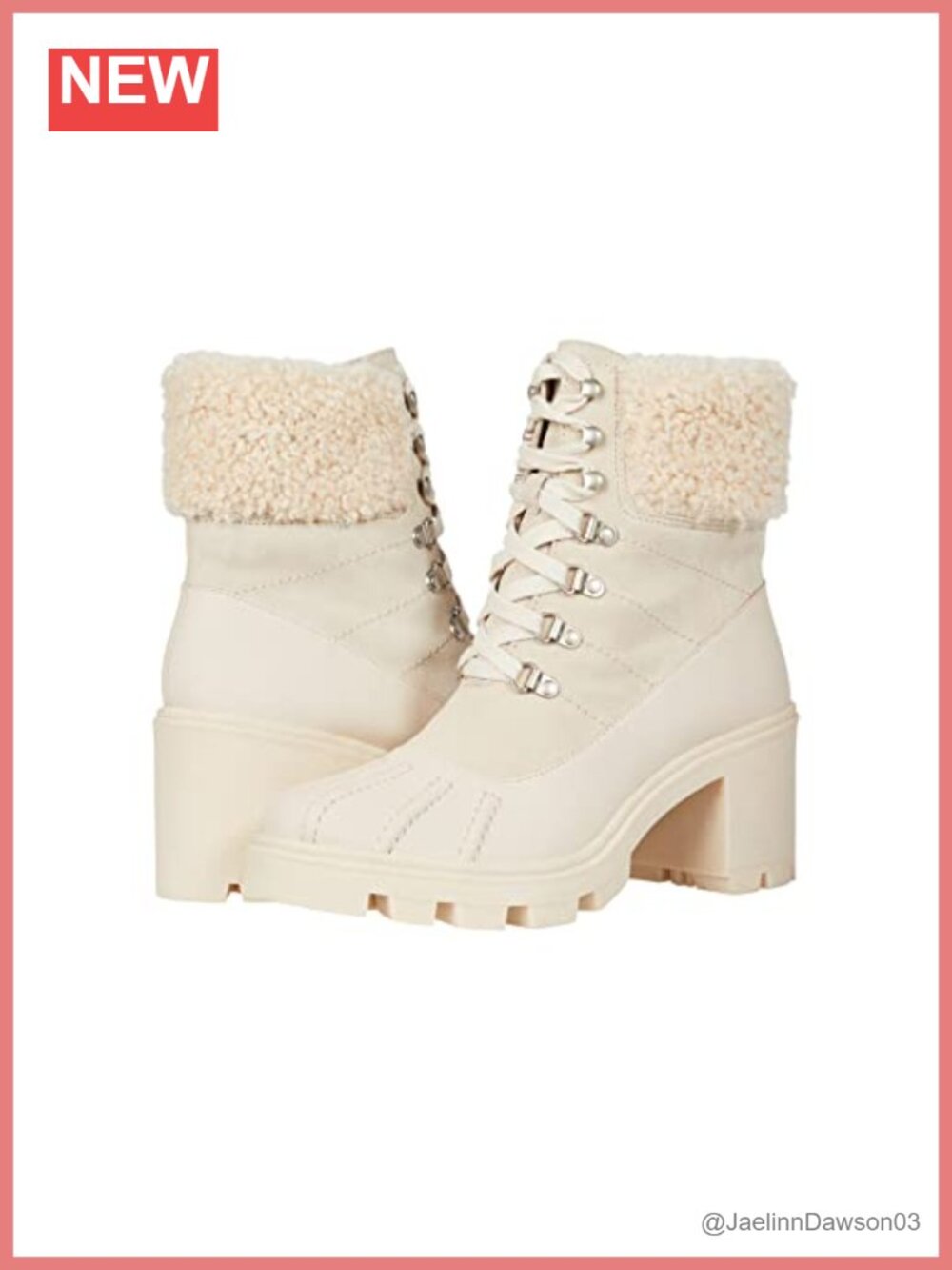 Faux Fur Lined Lace-Up Combat Ankle Booties Water Resistant Block Heel